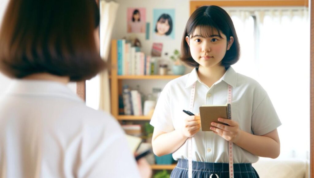 太っている中学生女子で制服をパツパツに履いている