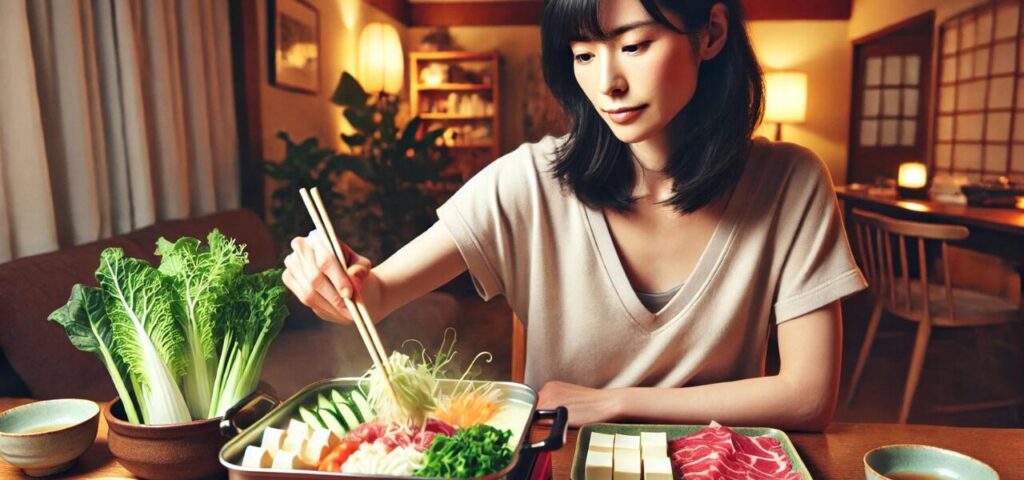 ダイエット中にしゃぶしゃぶを食べている様子