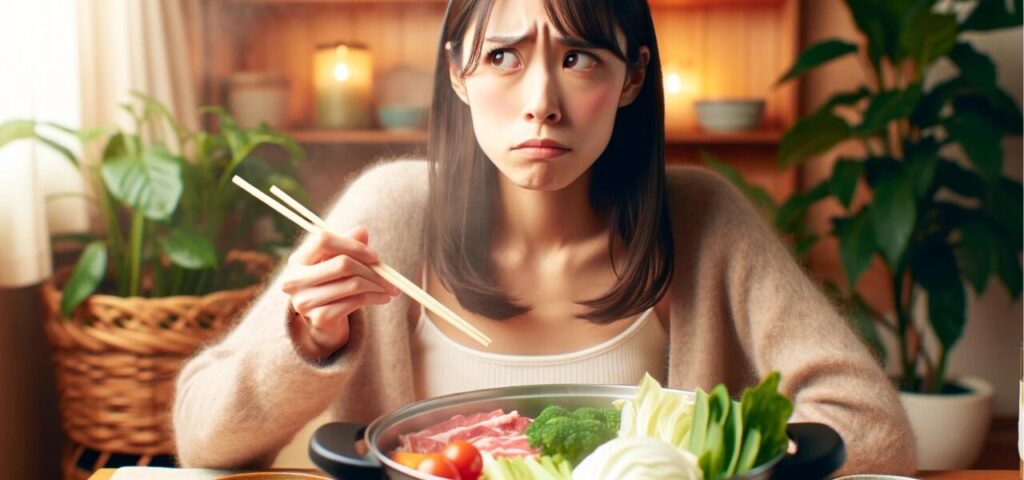 ダイエット中にしゃぶしゃぶを食べている様子